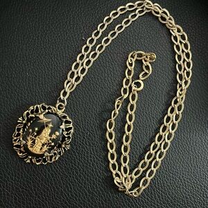 Vintage Asian Pendant Necklace Picture Under Dome 26”